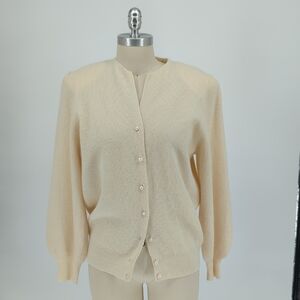 Vintage Adele Joyce Lambswool Angora Cardigan Sweater Cream Size M preppy rabbit